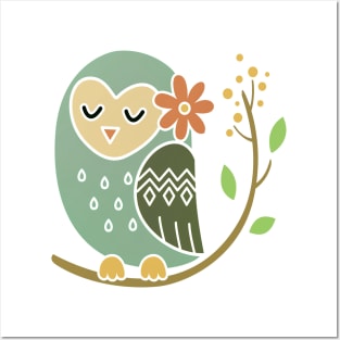 Owl on Branch Posters and Art